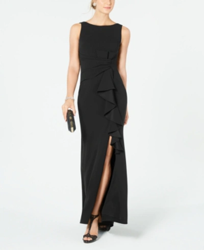 Betsy & Adam Women's Sleeveless Ruffle-detail Gown In Black
