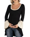 24seven Comfort Apparel Swing High Low Bell Sleeve Maternity Tunic Top In Black
