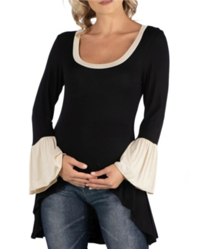 24seven Comfort Apparel Swing High Low Bell Sleeve Maternity Tunic Top In Black