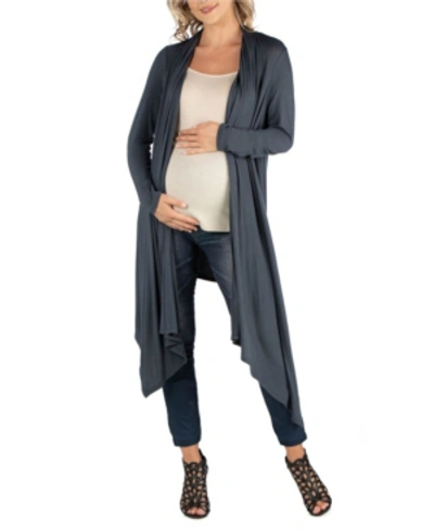 24seven Comfort Apparel Long Sleeve Knee Length Open Maternity Cardigan In Dark Gray