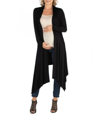 24seven Comfort Apparel Long Sleeve Knee Length Open Maternity Cardigan In Black