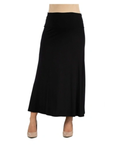 24seven Comfort Apparel Womens Elastic Waist Solid Color Maternity Maxi Skirt In Black