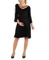 24seven Comfort Apparel Maternity Knee Length Cold Shoulder Dress In Black