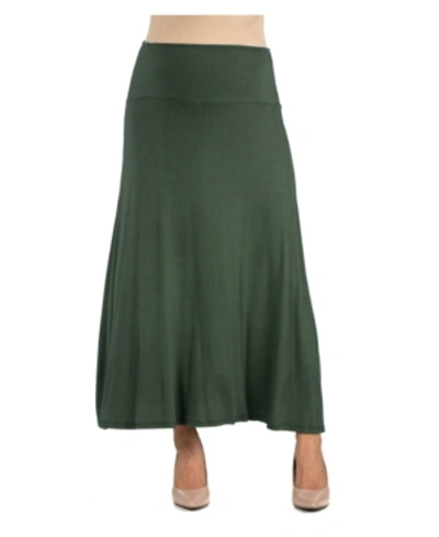 24seven Comfort Apparel Womens Banded Pull On Midi Skirt In Green