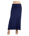 24seven Comfort Apparel Womens Elastic Waist Solid Color Maternity Maxi Skirt In Navy