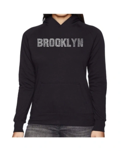 La Pop Art Women's Word Art Hooded Sweatshirt -brooklyn Neighborhoods In Black