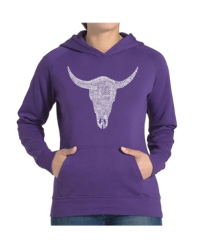 La Pop Art Women's Word Art Hooded Sweatshirt -country Music's All Time Hits In Purple