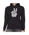 La Pop Art Women's Word Art Hooded Sweatshirt -peace Fingers In Black