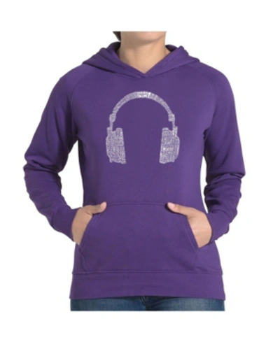 La Pop Art Women's Word Art Hooded Sweatshirt -63 Different Genres Of Music In Purple