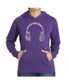 La Pop Art Women's Word Art Music Note Headphones Hooded Sweatshirt In Purple