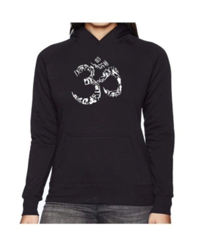 La Pop Art Women's Word Art Hooded Sweatshirt -the Om Symbol Out Of Yoga Poses In Black