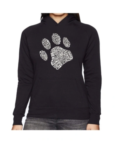 La Pop Art Women's Word Art Hooded Sweatshirt -dog Paw In Black