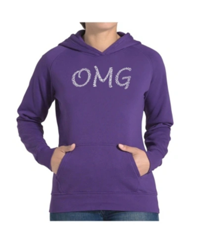 La Pop Art Women's Word Art Hooded Sweatshirt -omg In Purple