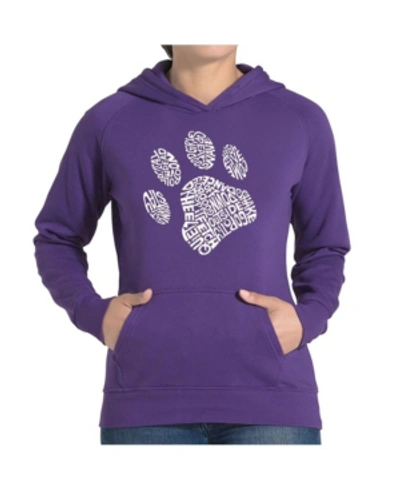 La Pop Art Women's Word Art Hooded Sweatshirt -dog Paw In Purple