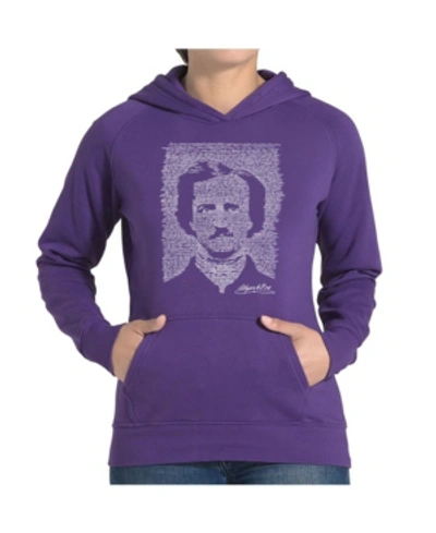 La Pop Art Women's Word Art Hooded Sweatshirt -edgar Allen Poe In Purple
