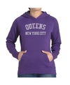 La Pop Art Women's Word Art Hooded Sweatshirt -popular Neighborhoods In Queens, Ny In Purple