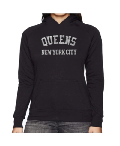 La Pop Art Women's Word Art Hooded Sweatshirt -popular Neighborhoods In Queens, Ny In Black