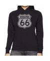 LA POP ART WOMEN'S WORD ART HOODED SWEATSHIRT -CITIES ALONG THE LEGENDARY ROUTE 66