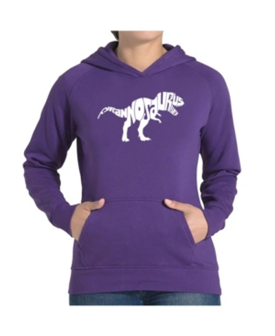 La Pop Art Women's Word Art Hooded Sweatshirt -tyrannosaurus Rex In Purple