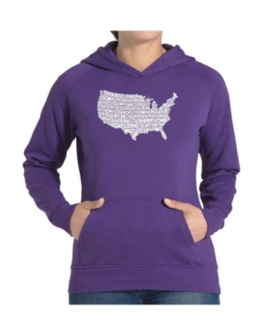 La Pop Art Women's Word Art Hooded Sweatshirt -the Star Spangled Banner In Purple