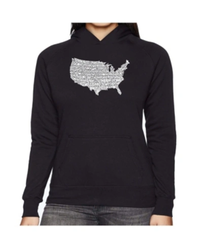 La Pop Art Women's Word Art Hooded Sweatshirt -the Star Spangled Banner In Black