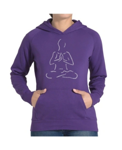 La Pop Art Women's Word Art Hooded Sweatshirt -popular Yoga Poses In Purple