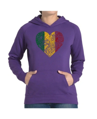 La Pop Art Women's Word Art Hooded Sweatshirt -one Love Heart In Purple