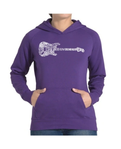 La Pop Art Women's Word Art Hooded Sweatshirt -rock Guitar In Purple