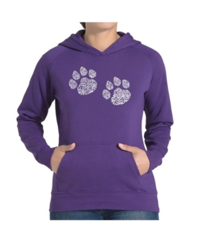 La Pop Art Women's Word Art Hooded Sweatshirt -meow Cat Prints In Purple