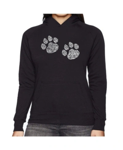 La Pop Art Women's Word Art Hooded Sweatshirt -meow Cat Prints In Black