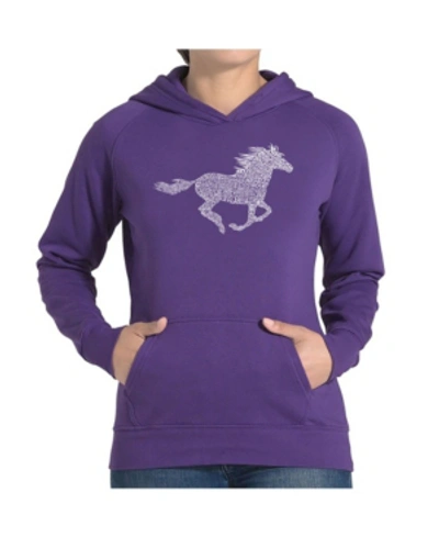 La Pop Art Women's Word Art Hooded Sweatshirt -horse Breeds In Purple
