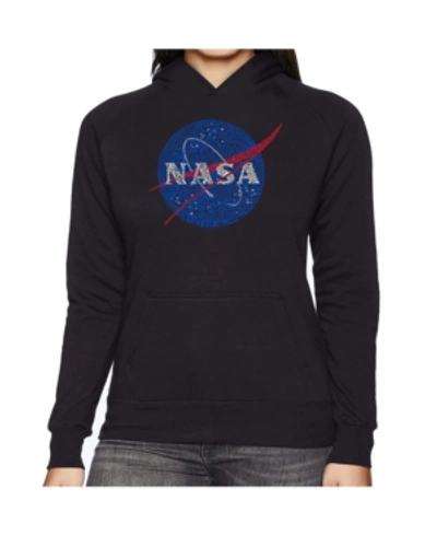 La Pop Art Women's Word Art Hooded Sweatshirt -nasa's Most Notable Missions In Black