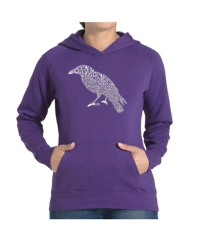 La Pop Art Women's Word Art Hooded Sweatshirt -edgar Allen Poe's The Raven In Purple