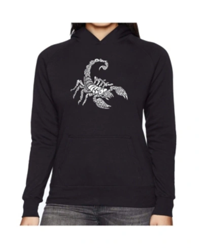 La Pop Art Women's Word Art Hooded Sweatshirt -types Of Scorpions In Black