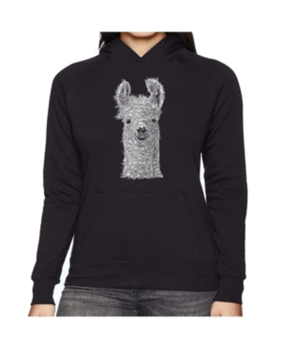 La Pop Art Women's Word Art Hooded Sweatshirt -llama In Black