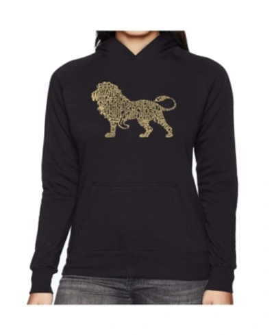 La Pop Art Women's Word Art Hooded Sweatshirt -lion In Black