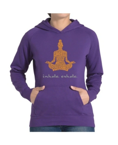 La Pop Art Women's Word Art Hooded Sweatshirt -inhale Exhale In Purple