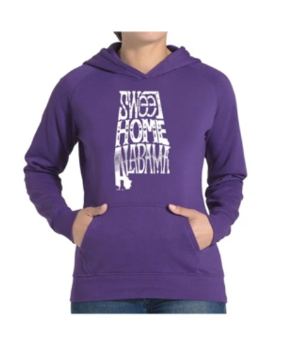 La Pop Art Women's Word Art Hooded Sweatshirt -sweet Home Alabama In Purple