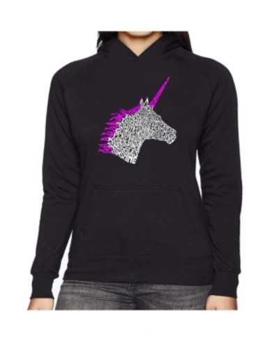 La Pop Art Women's Word Art Hooded Sweatshirt -unicorn In Black