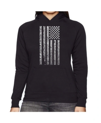 La Pop Art Women's Word Art Hooded Sweatshirt -national Anthem Flag In Black