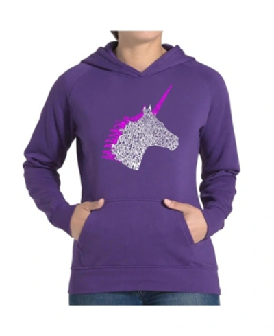 La Pop Art Women's Word Art Hooded Sweatshirt -unicorn In Purple