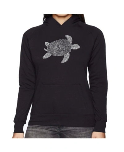 La Pop Art Women's Word Art Hooded Sweatshirt -turtle In Black