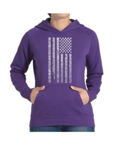 La Pop Art Women's Word Art Hooded Sweatshirt -national Anthem Flag In Purple