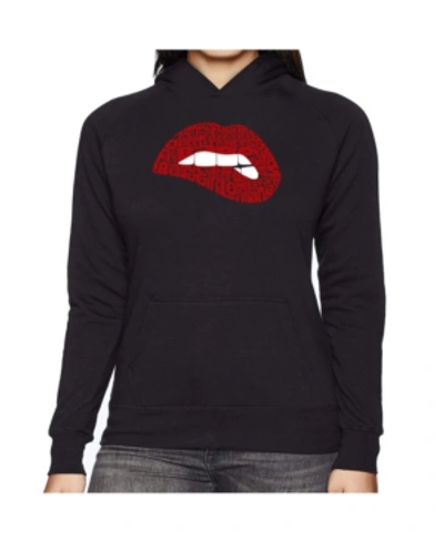 La Pop Art Women's Word Art Hooded Sweatshirt -savage Lips In Black