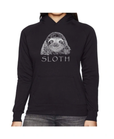 La Pop Art Women's Word Art Hooded Sweatshirt -sloth In Black