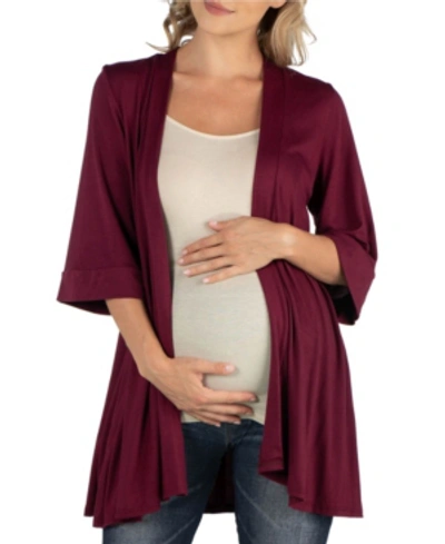 24seven Comfort Apparel Open Front Elbow Length Sleeve Maternity Cardigan In Red