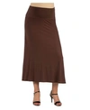 24seven Comfort Apparel Women Elastic Waist Solid Color Maxi Skirt In Brown