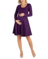 24seven Comfort Apparel Women's Simple Long Sleeve Knee Length Flared Dress In Purple