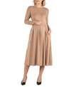 24seven Comfort Apparel Midi Length Fit And Flare Pocket Maternity Dress In Beige