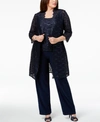 R & M Richards 3-pc. Plus Size Sequined Lace Pantsuit & Shell In Navy